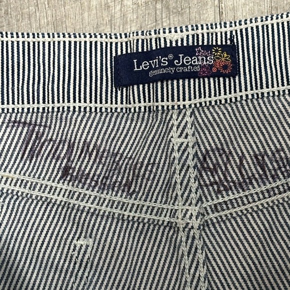 Junior’s Levi Levi’s 5 Small Shorts Jeans Rolled Stretch Stripes Navy Railroad - Picture 8 of 8